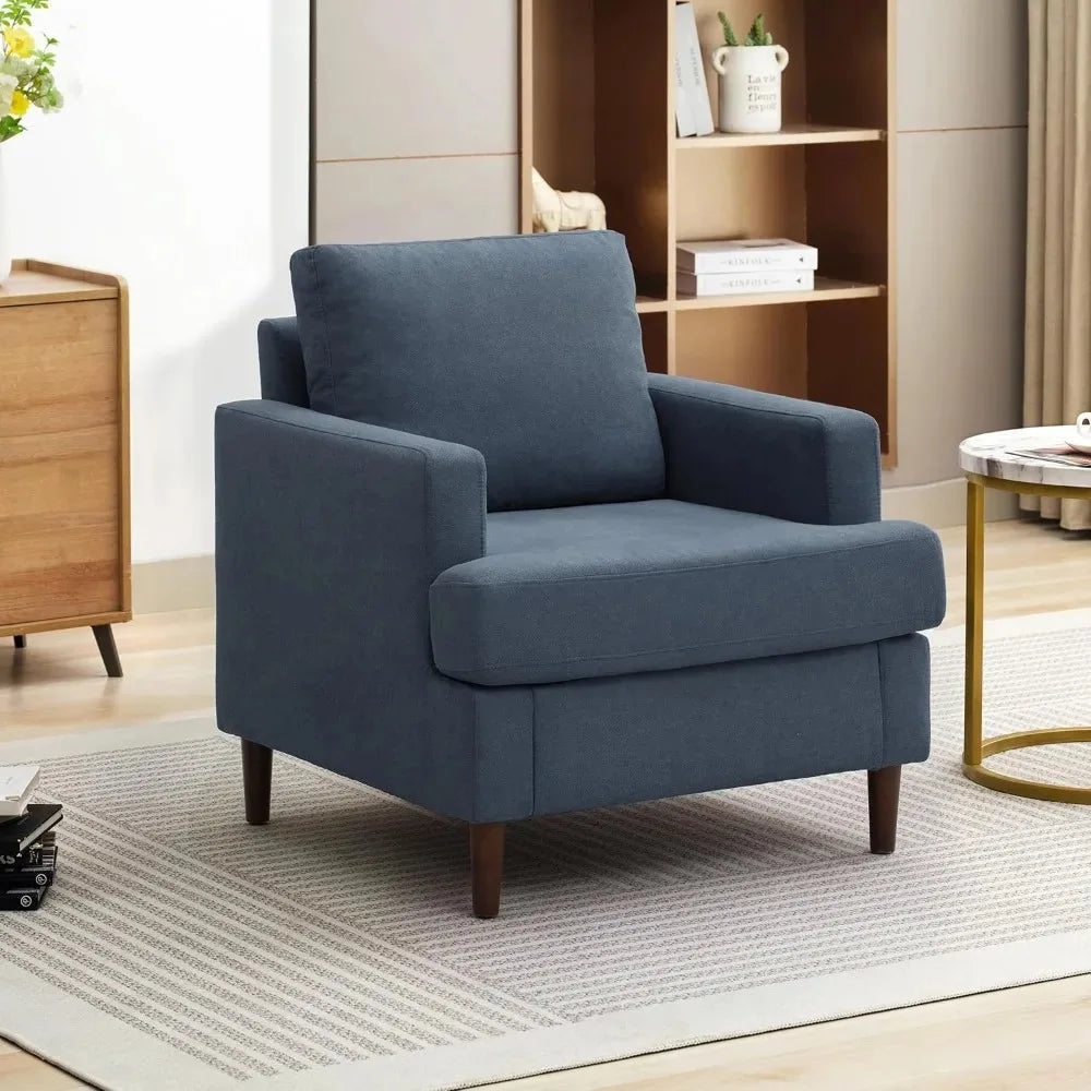 Mid-Century Accent Chair,Modern Linen Fabric Armchair for Living Room,Comfy Upholstered Reading Accent Chairs for Bedroom