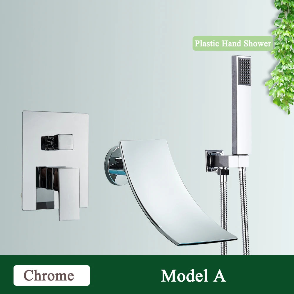 Rozin Bathroom Faucets For Bathtub Wall Mounted Waterfall Shower Faucet System Embedded Box Hidden Mixer Tap With Bath Tub Spout