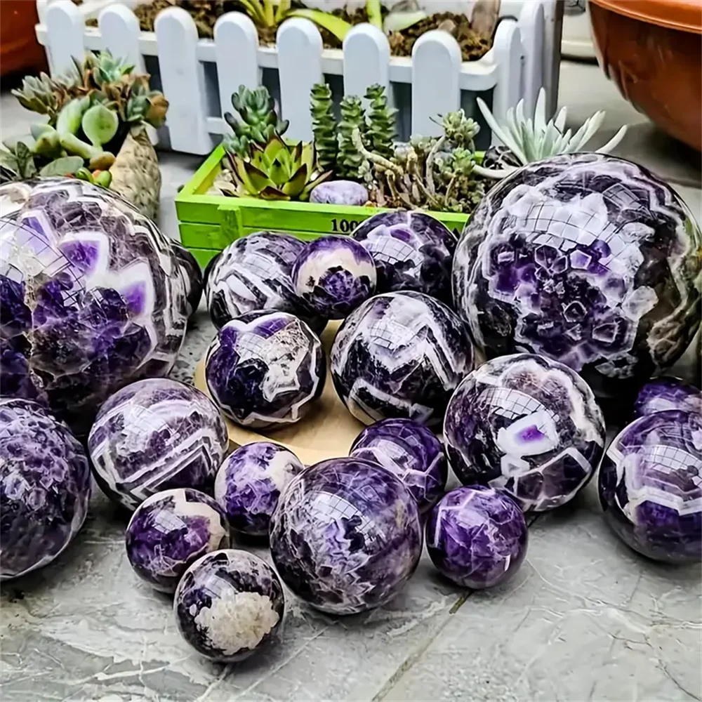 1pc Large Dream Amethyst Sphere Dream Purple Hand Carved Sphere Quartz Crystal Purple Ball Home Decor