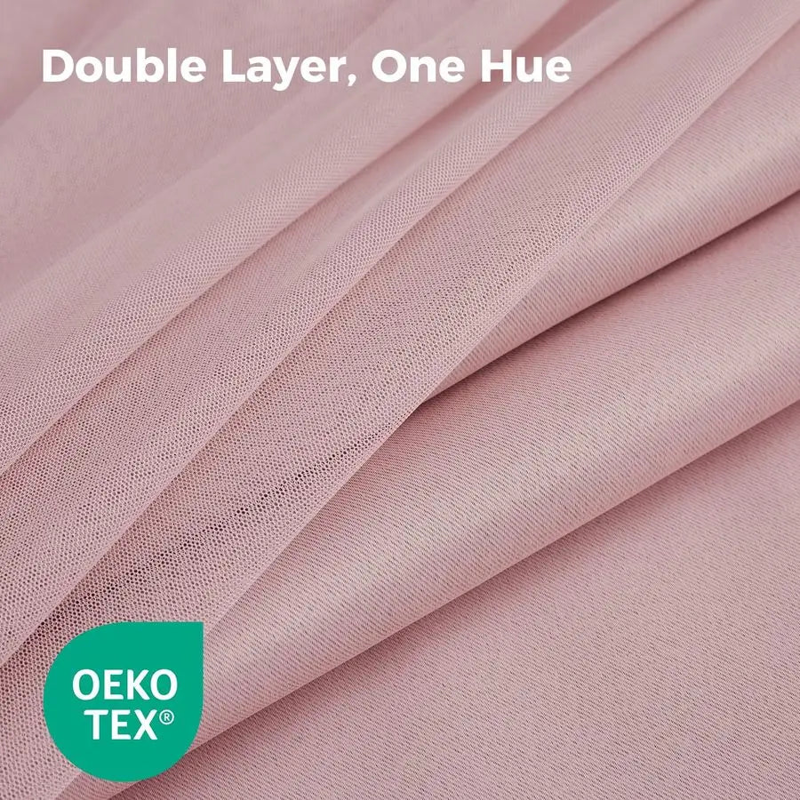 Blackout Curtains for Bedroom, Double Layer Pink Curtains, Black Out Curtain 84 inch Long with Sheer Overlay for Living Room, Ro