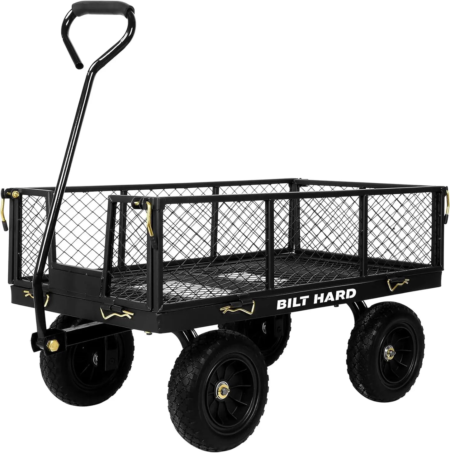 BILT HARD 400 lbs 10" Flat Free Tires Steel Garden Cart with 180° Rotating Handle and Removable Sides, 4 Cu.Ft Capacity Utility