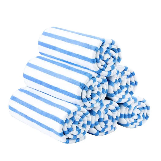 Microfiber Beach Towels, Large Bath Towel Set for Adult, 6 Pack, 27 x 55 Cabana Stripe Absorbent, Quick Dry for Pool, Bathroom,