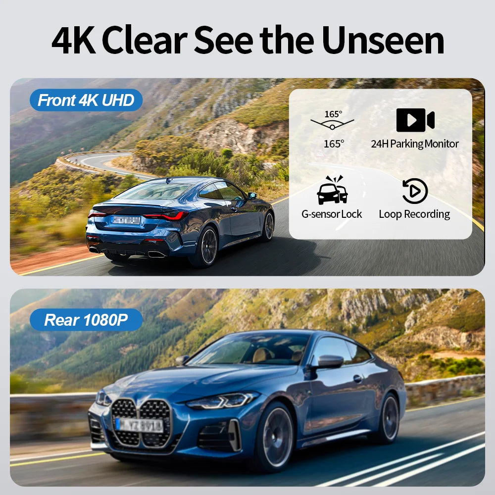 Imagebon 10.26" 4K ADAS Dashcam Wireless CarPlay & Android Auto GPS Navigation AI Voice Control Car DVR with 1080P Rearview Mirror Camera