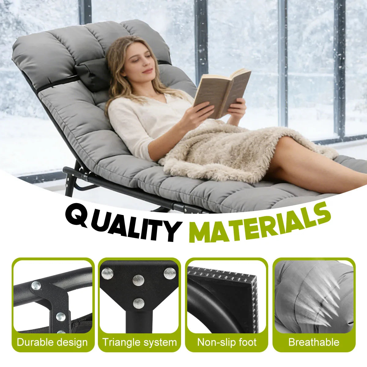 Adjustable Folding Camping Lounge Chair with Removable Soft Cushion, 3 Position Reclining Portable Beach Tanning Chair, Heavy Duty 330 LBS Fold Up Outdoor Chaise Lounge for Pool Patio Office Napping Indoor & Backyard