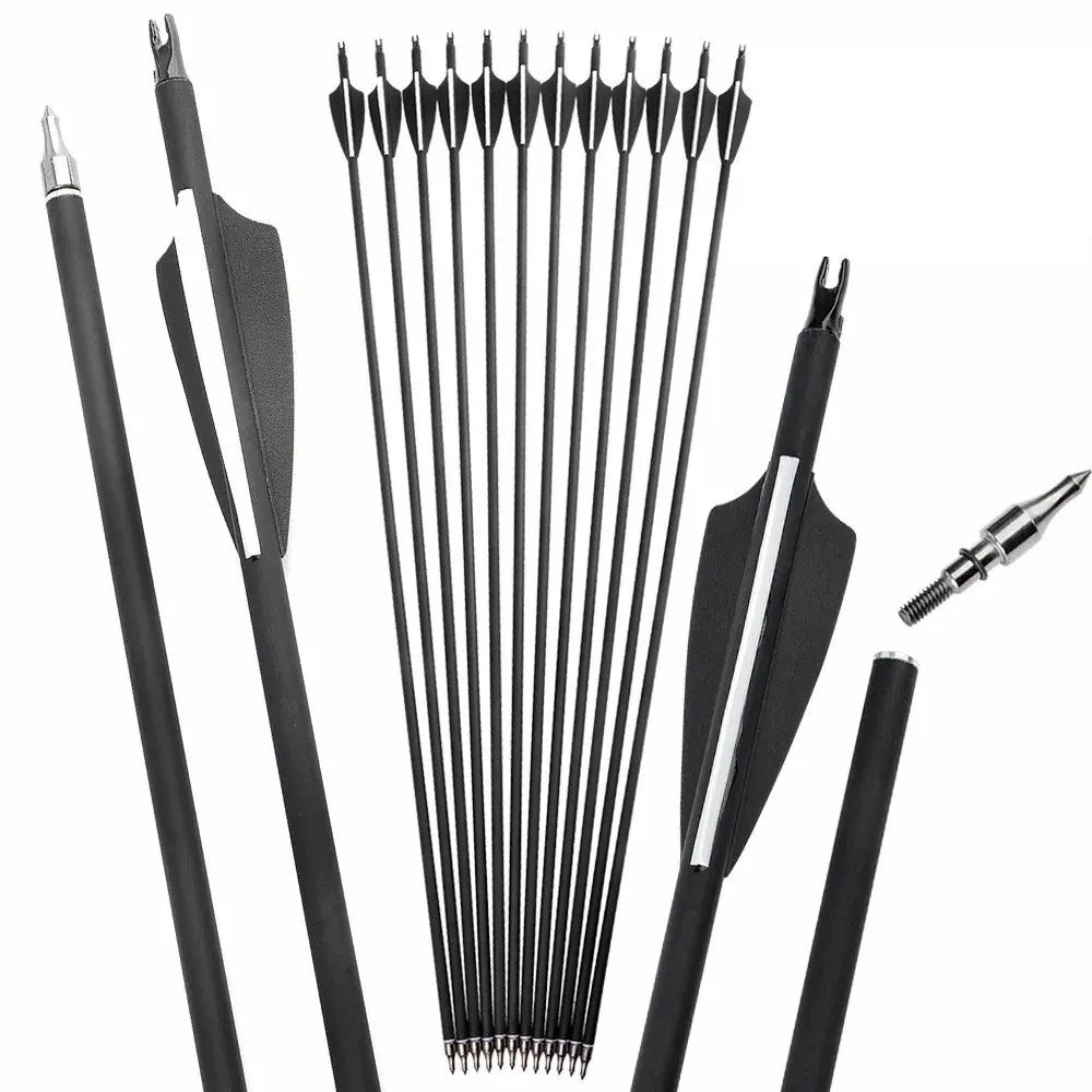 30'' Mixed Carbon Arrow Archery Spine 500 Arrow 3" Rubber Vane 100gr Tip Bow ID 6.2mm OD 7.8mm Hunting Shooting Accessories
