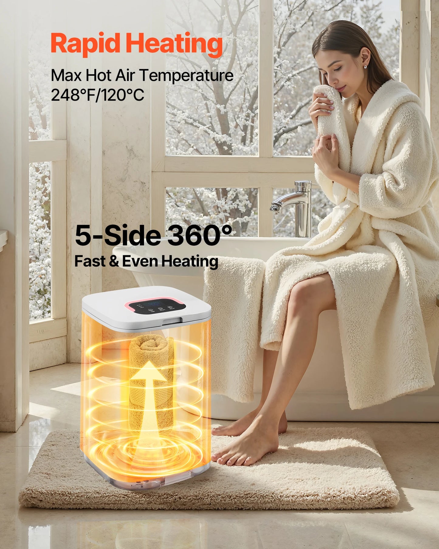 SucceBuy 20L Towel Warmer Bucket w/ LED Light Timer Temperature Setting Security Lock & 4 Hooks Large Blanket Warmers for SPA