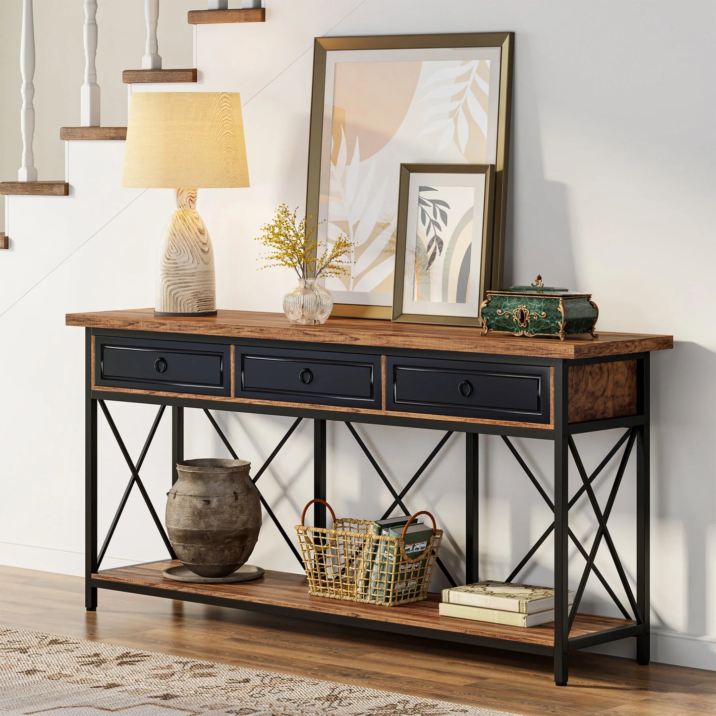 Tribesigns 70.8" Console Table with 3 Drawers, Farmhouse Entryway Table with Storage Shelf, Narrow Long Sofa Foyer Table for Ent
