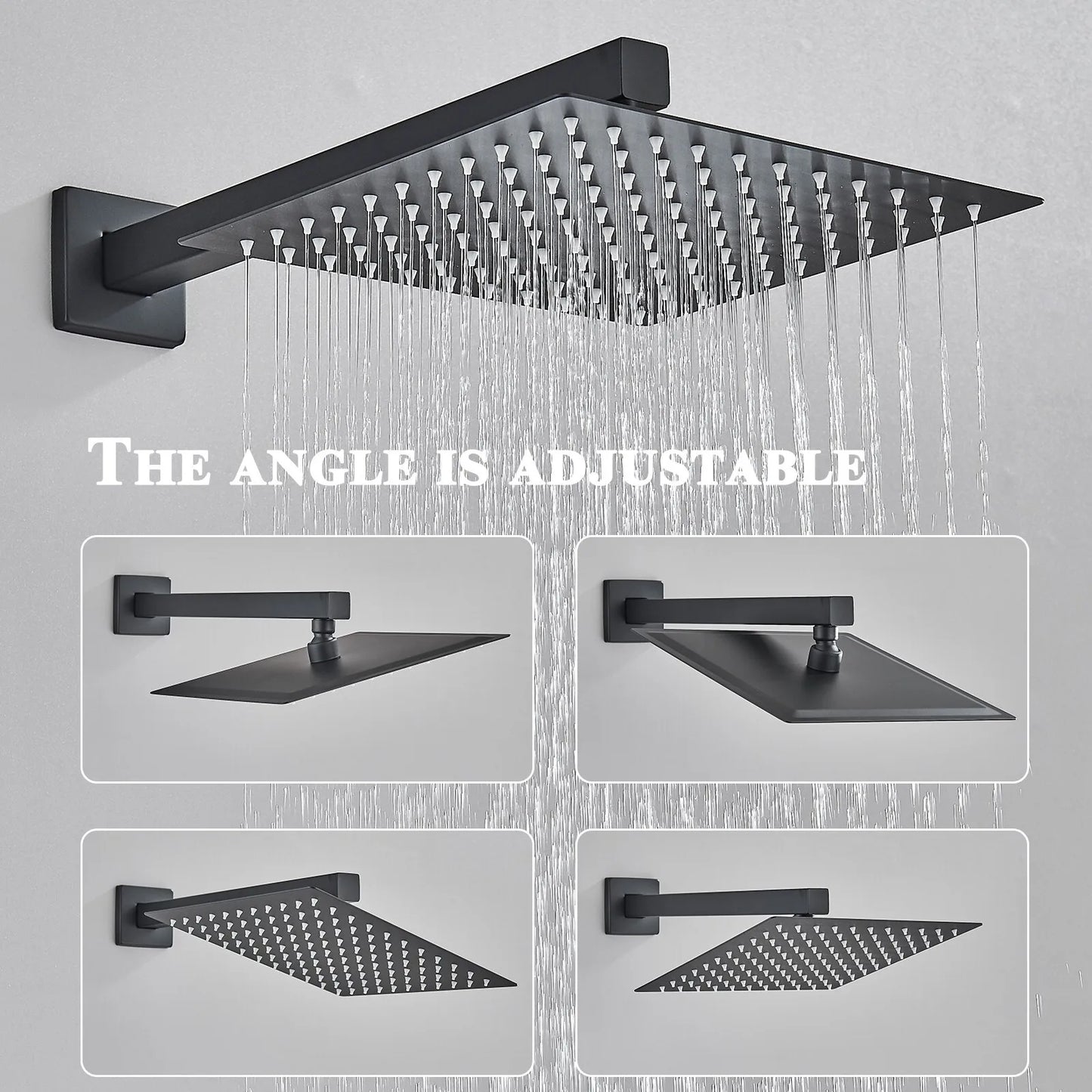 Black 8 inch Rain Shower Faucet Set Thermostatic Valve Massage Shower System Kit