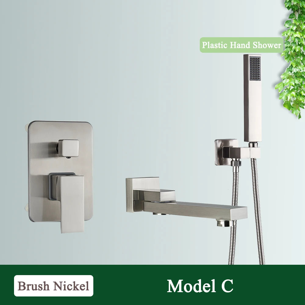 Rozin Bathroom Faucets For Bathtub Wall Mounted Waterfall Shower Faucet System Embedded Box Hidden Mixer Tap With Bath Tub Spout