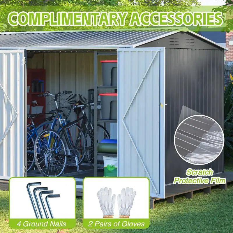 XL Heavy-Duty Steel Storage Shed 8x12 Ft with Window, Hinged Gray Doors & 4 Vents for Backyard, Garden, Patio, Durable &