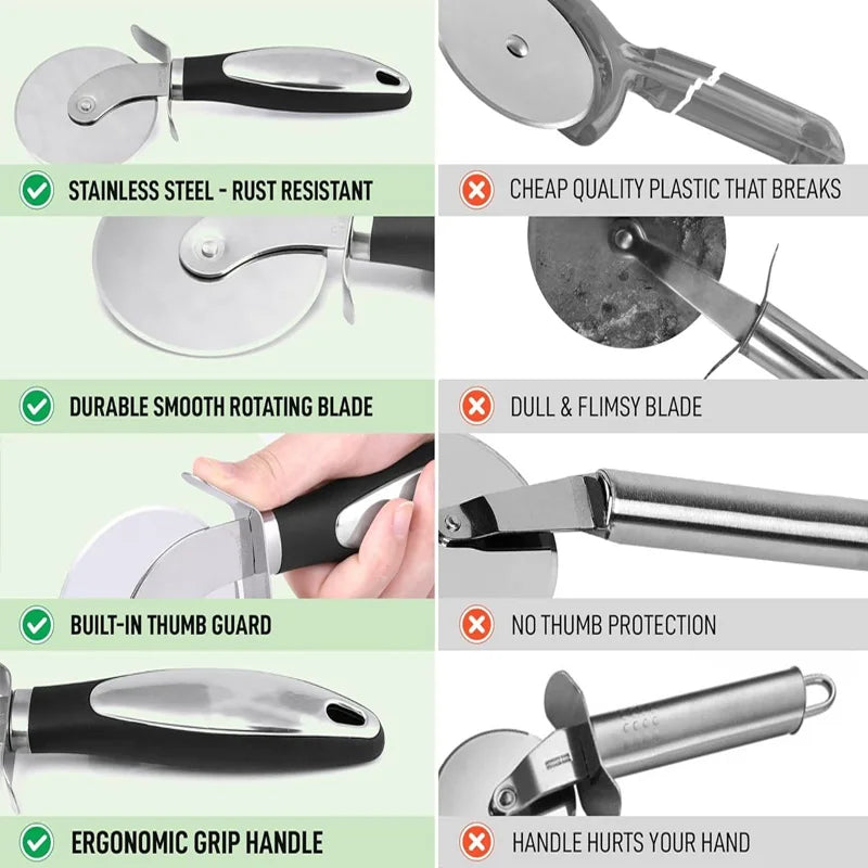 Pizza Cutter  Stainless Steel Food Slicer for Pizzas and more with Ergonomic Handle and Sharp Cutting Surface for Clean Cuts