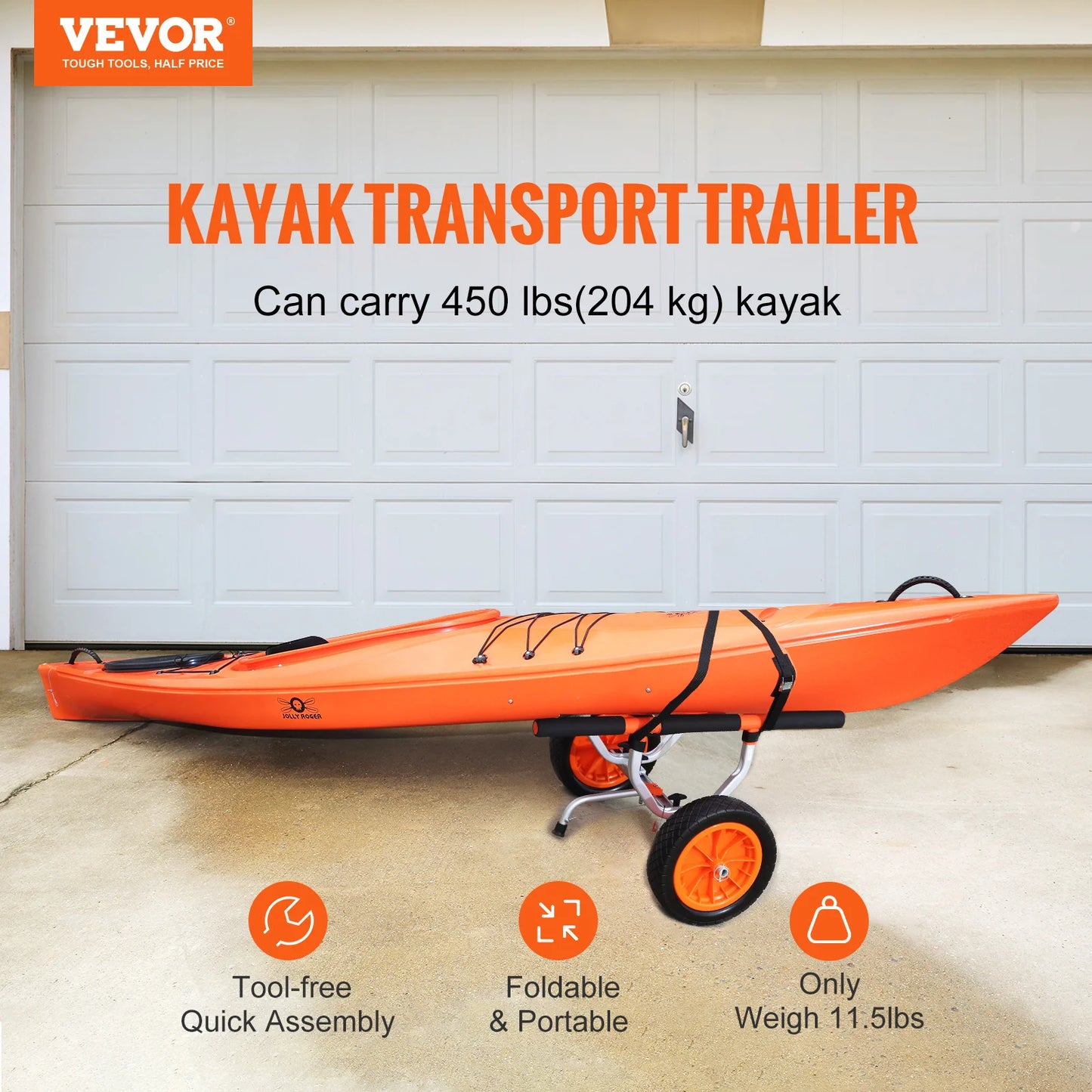 SucceBuy 450lbs Kayak Cart Detachable Canoe Trolley Cart with 12'' Solid Tire Adjustable Width for Paddleboards Float Mats Boats