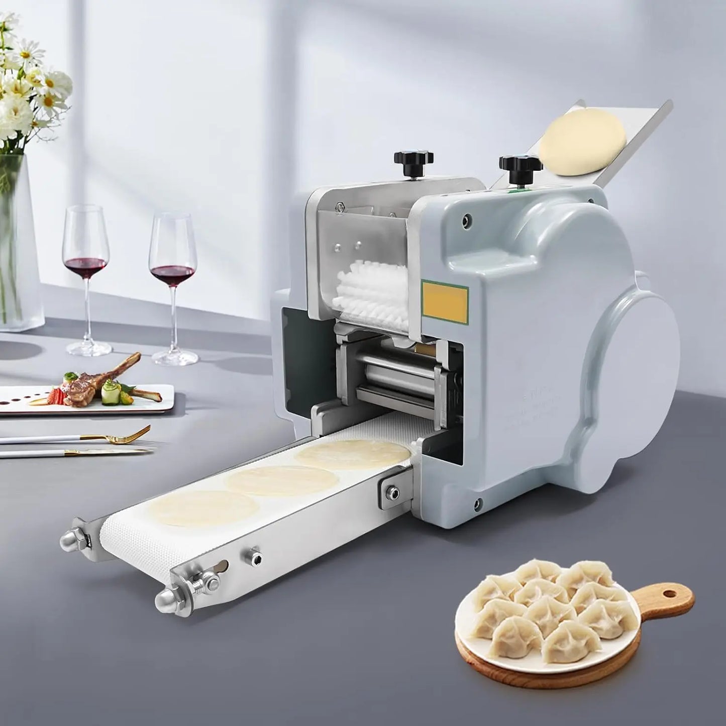 110V 140W Dough Roller Sheeter, Automatic Dumpling Skin Machine,Electric Dumpling Wrapper Maker,9cm/3.54in,60 Pieces/Min