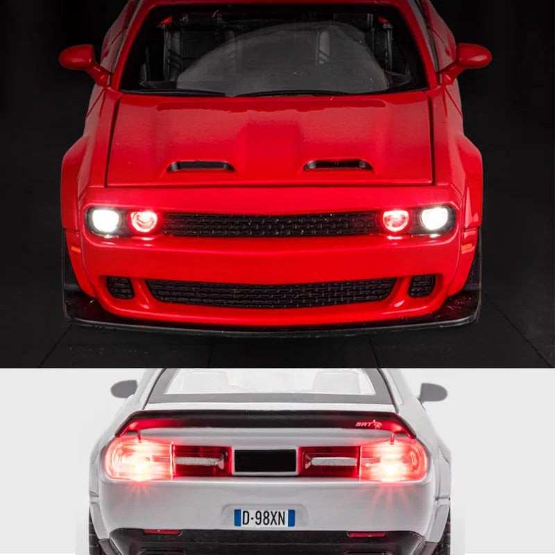 1/32 Dodge Challenger Hellcat Model Car, Zinc Alloy Pull Back Toy car with Sound and Light for Kids Boy Girl Gift