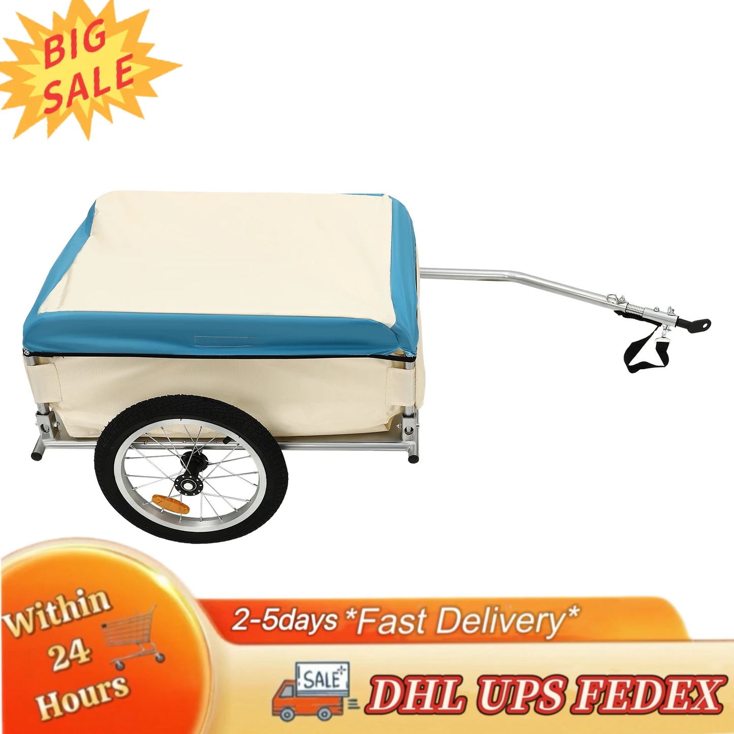 110.23LBS Load Bicycle Trailer Stable Transport Multiple  Aluminum Utility Cargo Bike Trailer for 24"-26" Bike Wheel