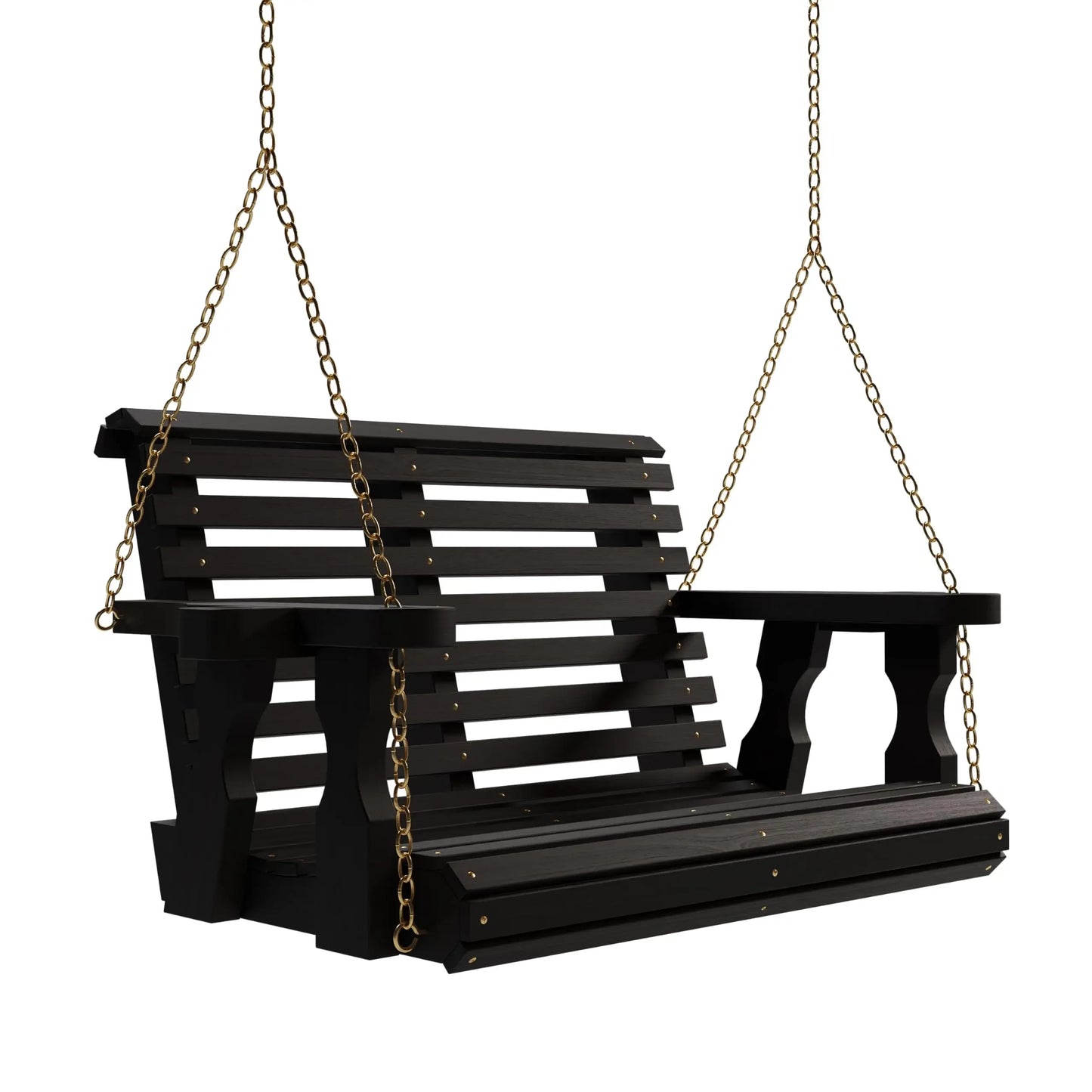 Amish Casual Heavy Duty 700 Lb Capacity Porch Swing with Cup Holders (4 Foot, Cedar Stain) – Wooden Outdoor Roll Back Swing