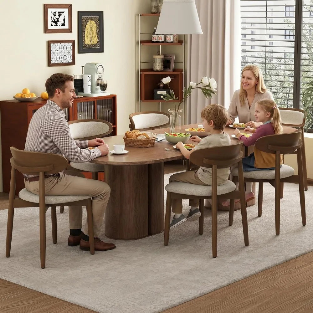 Upholstered Farmhouse Dining Chairs Set of 4, Modern Fabric with Ergonomic Backrest, Solid Wood Legs, Beige