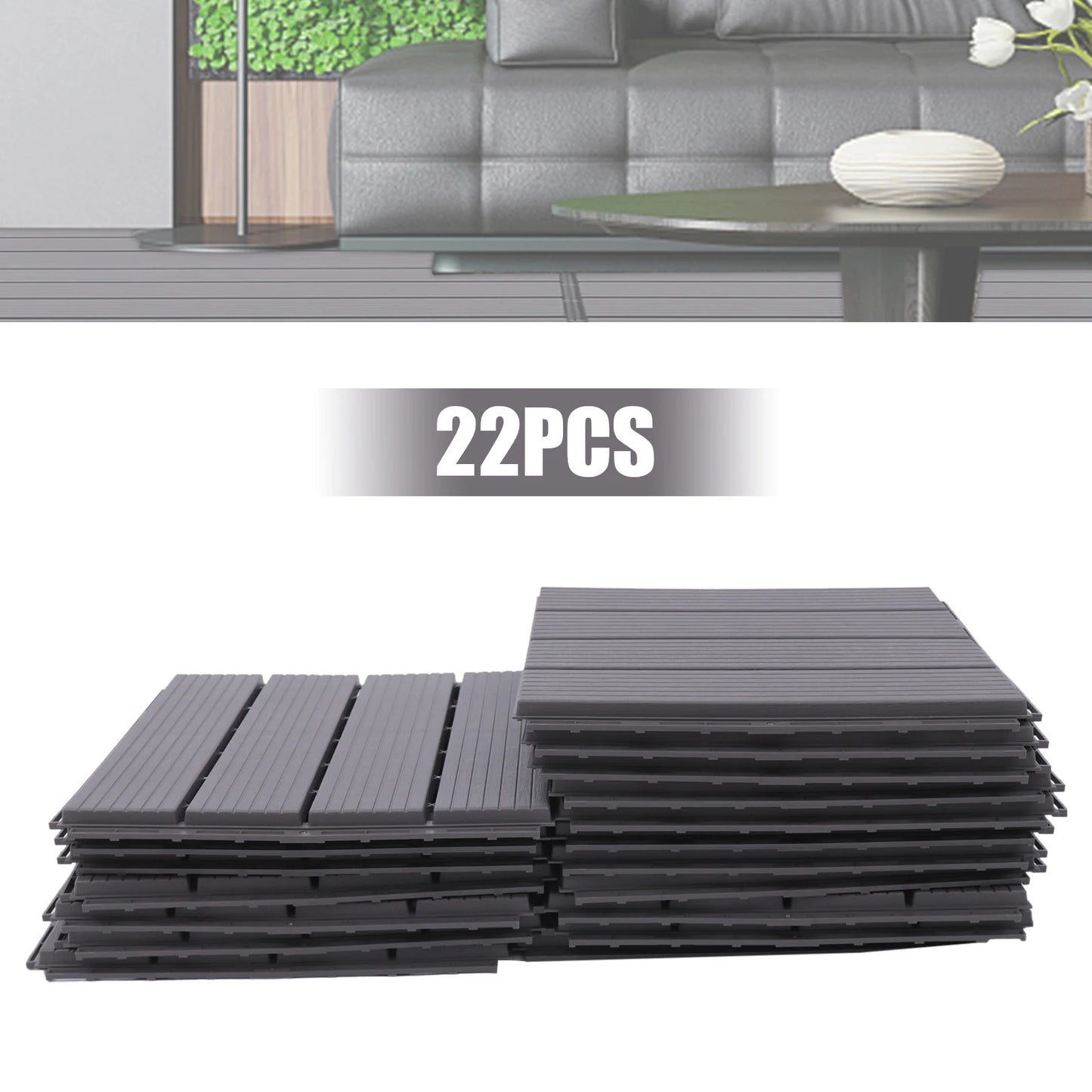 22 PCS Composite Garden Floor Boards 30 x 30cm Quick Splicing DIY Waterproof Anti Slip Outdoor/ Indoor Flooring