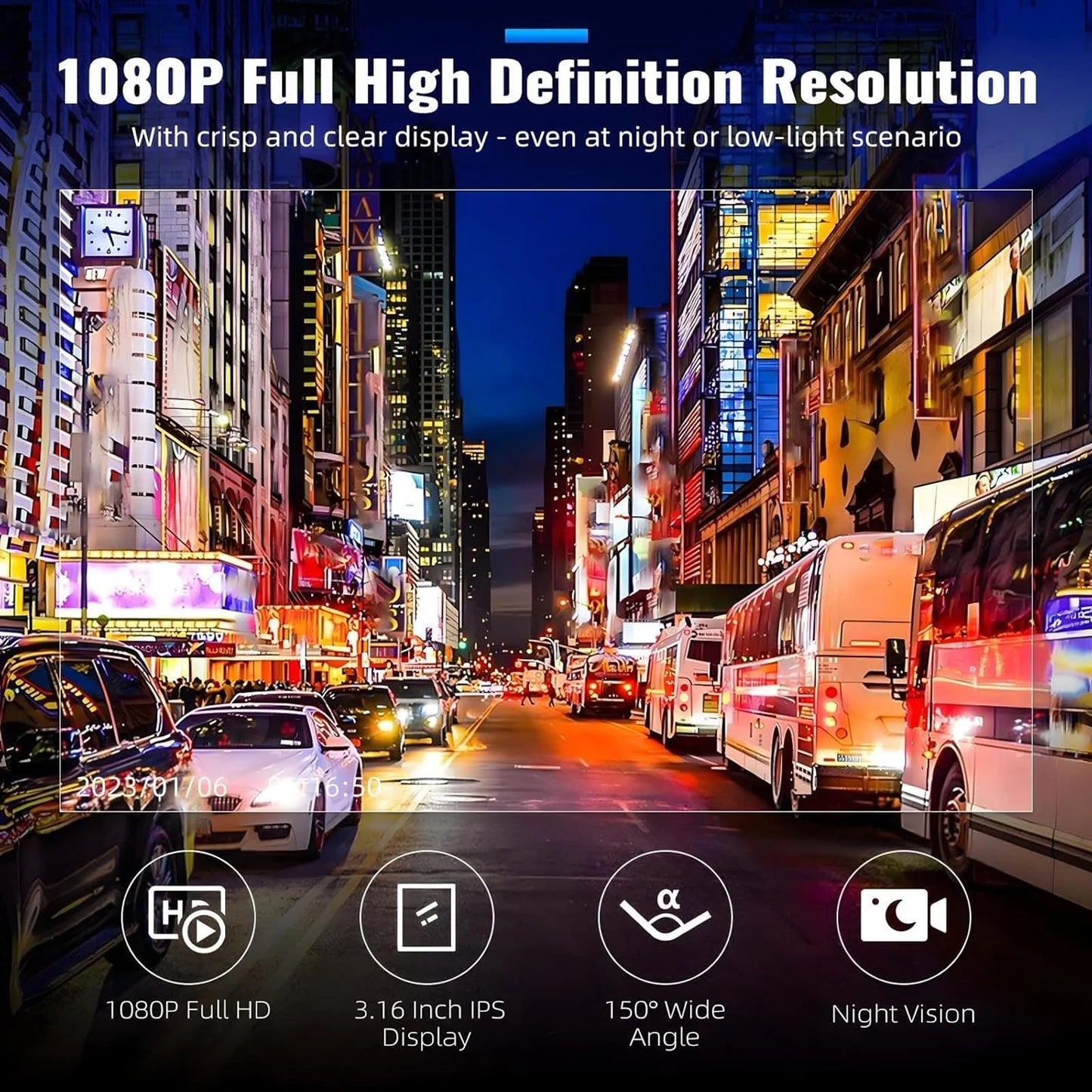 1080P HD Front and Rear Dash Camera Car DVR with Night Vision G Sensor 316 Inch IPS Screen Driving Recorder for Vehicles