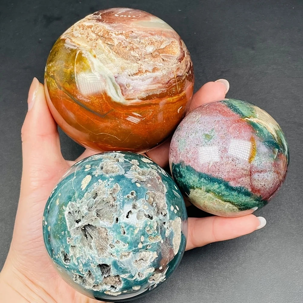 1Pc 7 8Cm Wholesale Natural Ocean Jasper Sphere Crystal Ball Good Pattern Healing Decoration