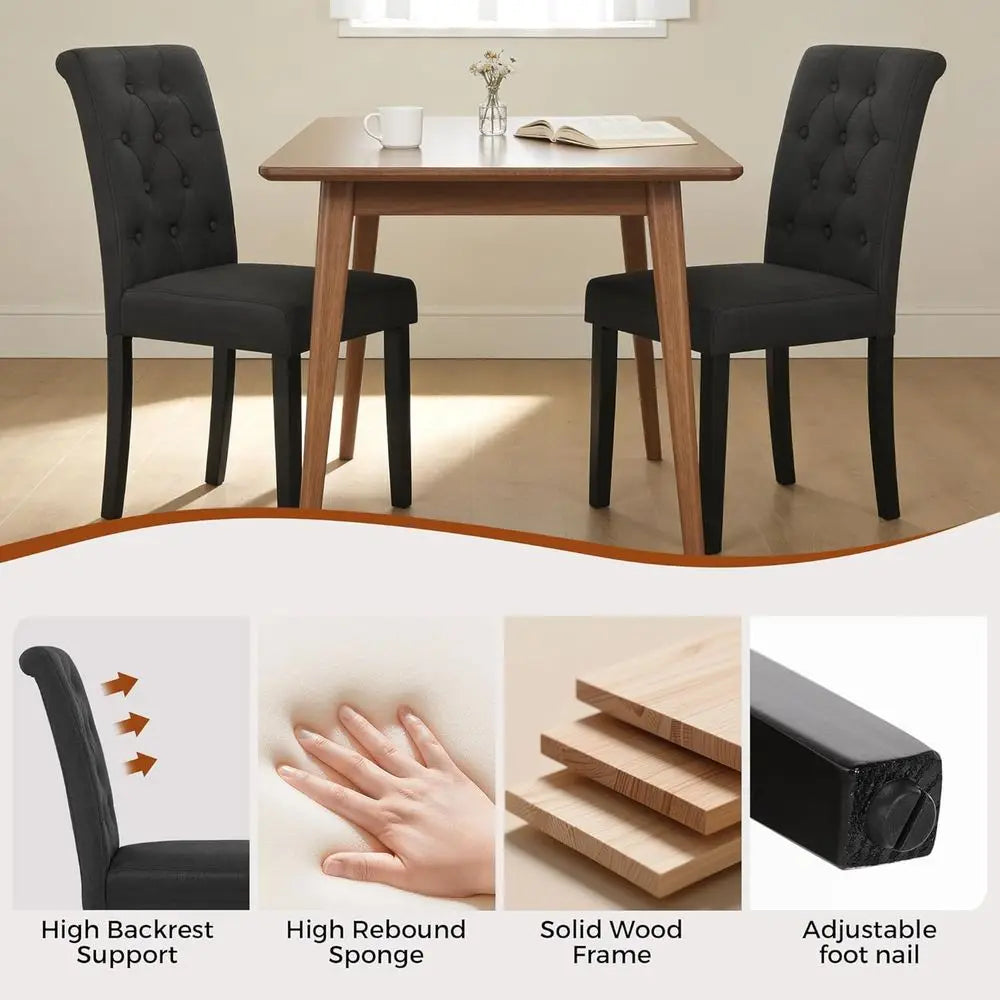 Set o 6 Upholstered abric Dining Chairs with Button-Tuted Details (Set o 6 Black,No Table)