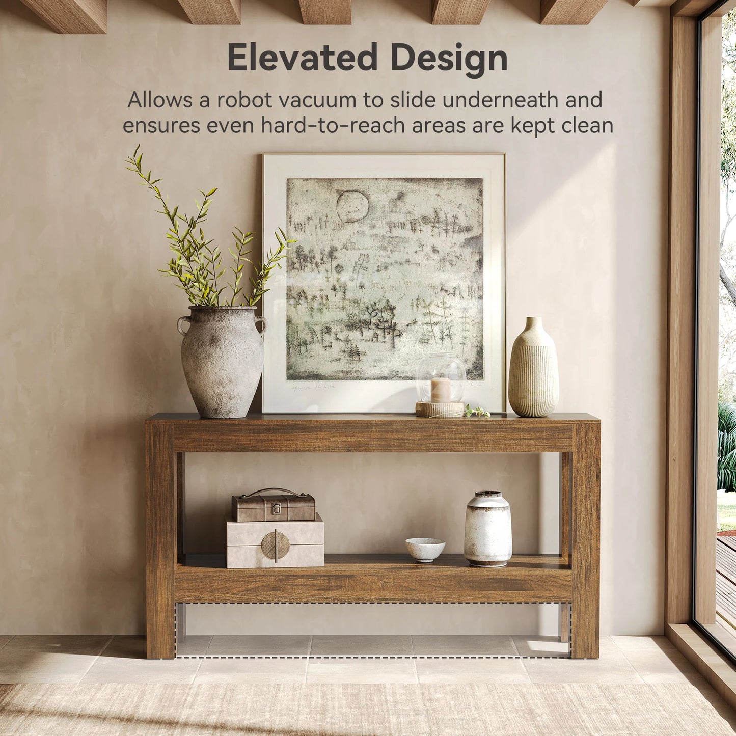 Tribesigns 63" Farmhouse Console Table with 2-Tier Shelves, Long Narrow Wood Entryway Table for Hallway & Living Room
