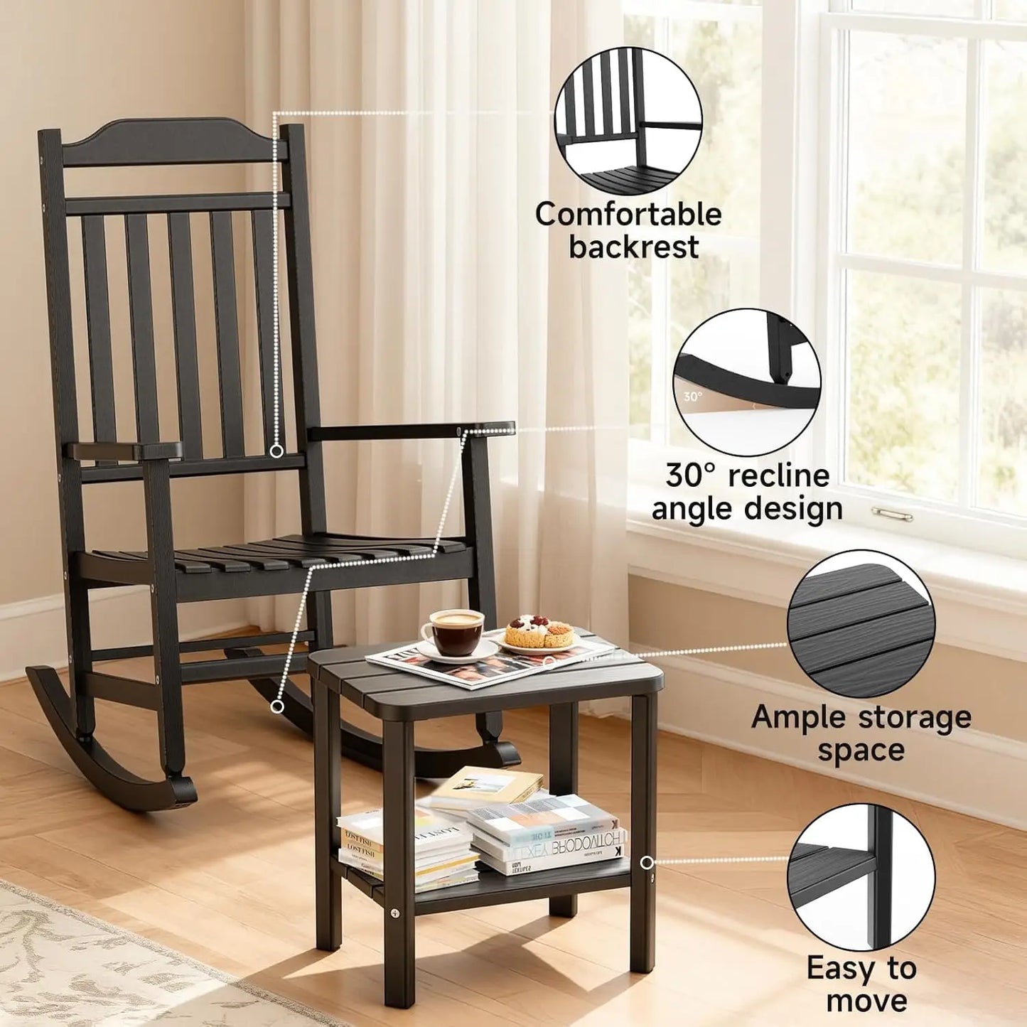 3 Piece Outdoor Rocking Bistro Set, Rocking Chairs Outdoor Furniture, Resin Waterproof Sun-Proof Patio Furniture, Customized