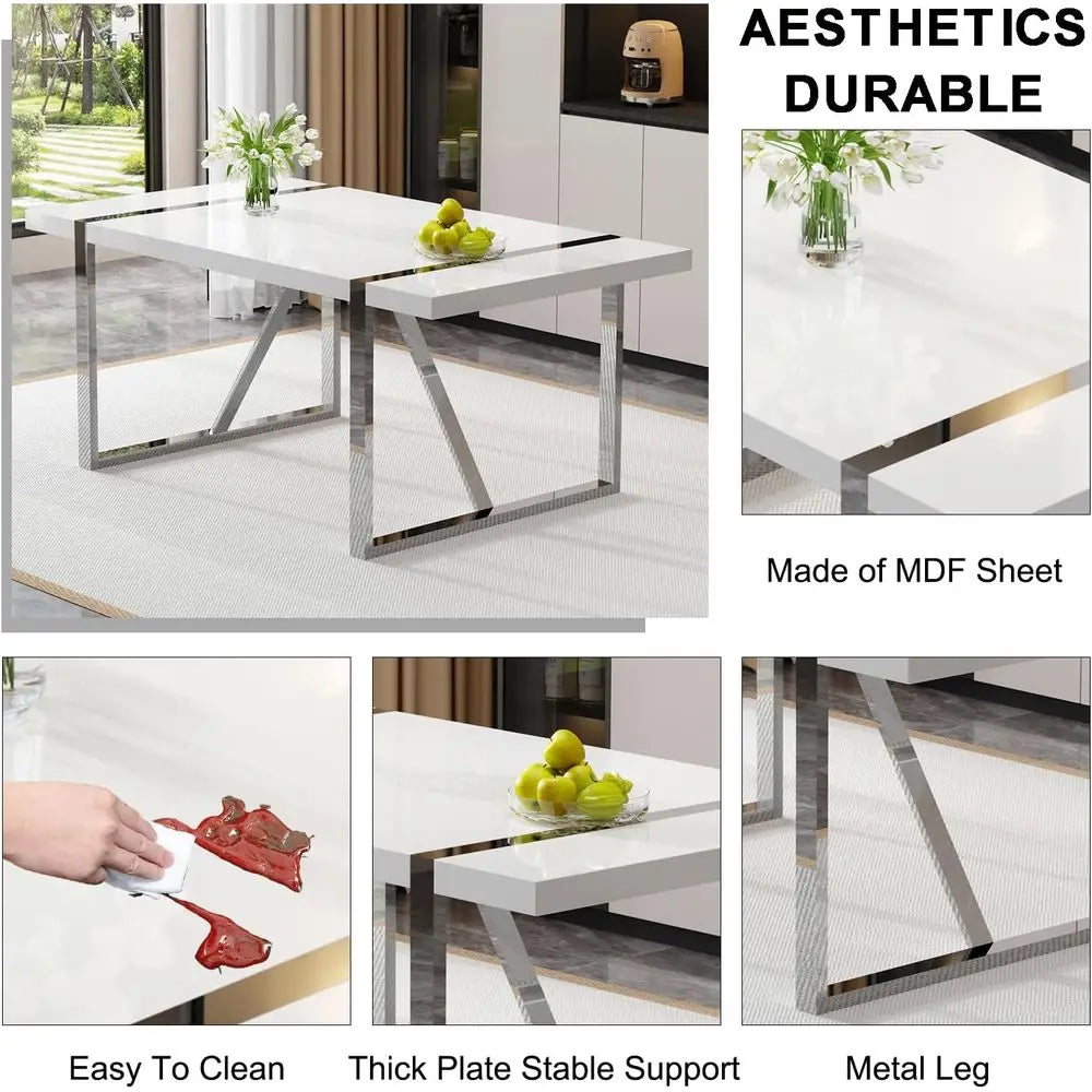8-Seat Modern Dining Table Set with Leather Chairs