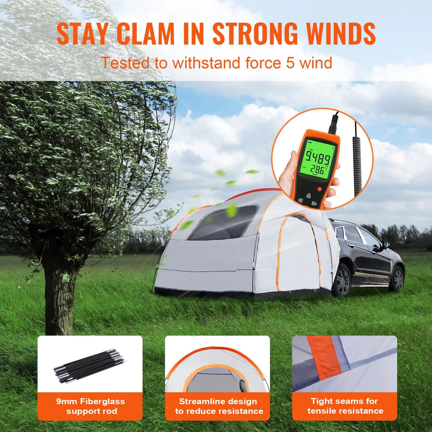 VEVOR SUV Camping Tent8'-8'SUV Tent Attachment for Camping  PU2000mm Double Layer Truck Tent Rear Tent for Van Hatch Tailgate