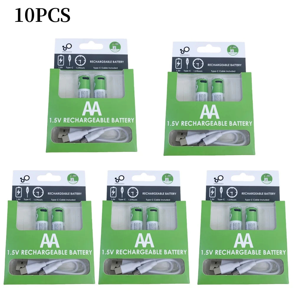 Fast Charge USB AAA/AA/9V/C2/D1 Rechargeable Li-ion Batteries AAA Battery 550mWH / AA Battery 2600mWH /D size With Type C Cable