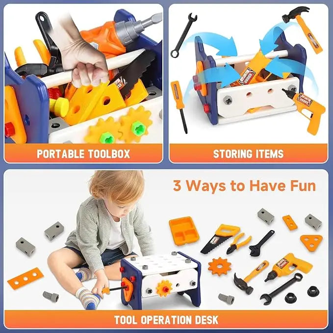 41Pieces Set with Electric Drill Children Repair Tool Kit Box Screw Hammer Play House Puzzle Educational Toys for Boys Girls