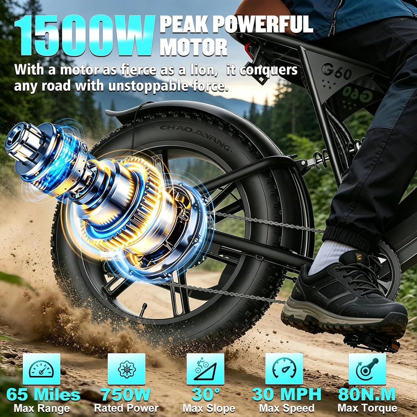 20"x4.0 Fat Tire Electric Bike UL2849 Certified 1500W Peak Motor 65Mile Range Removable Battery Off Road Adult E-Bicycle Dual Disc Brake Ebike
