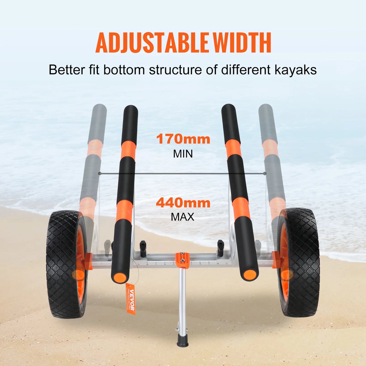 SucceBuy 450lbs Kayak Cart Detachable Canoe Trolley Cart with 12'' Solid Tire Adjustable Width for Paddleboards Float Mats Boats