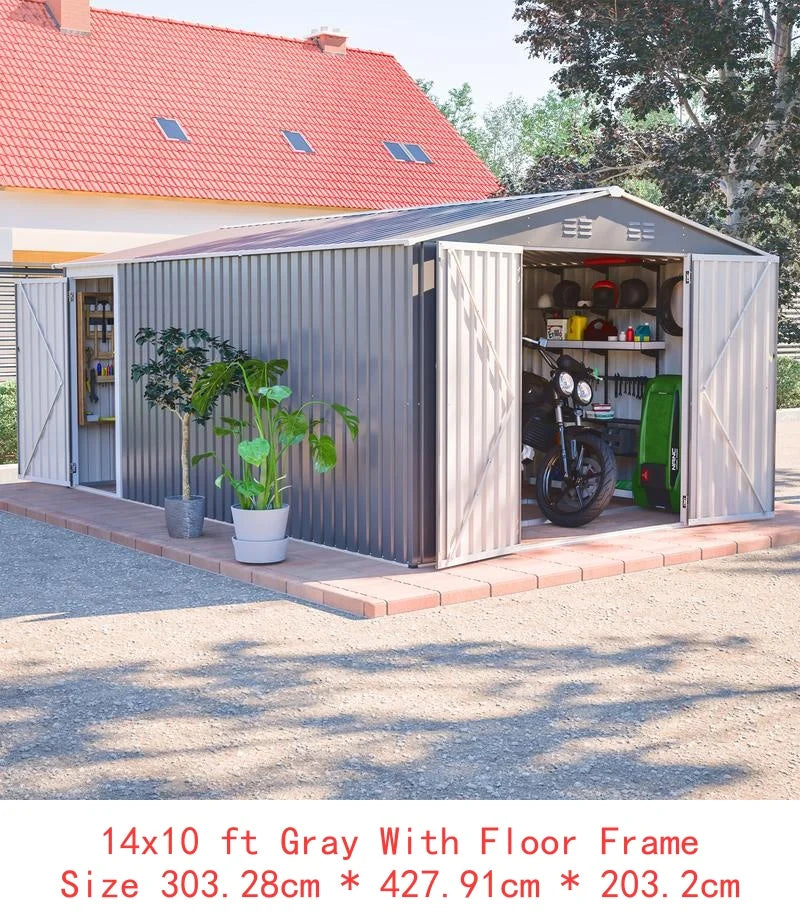 XL Heavy-Duty Steel Storage Shed 8x12 Ft with Window, Hinged Gray Doors & 4 Vents for Backyard, Garden, Patio, Durable &