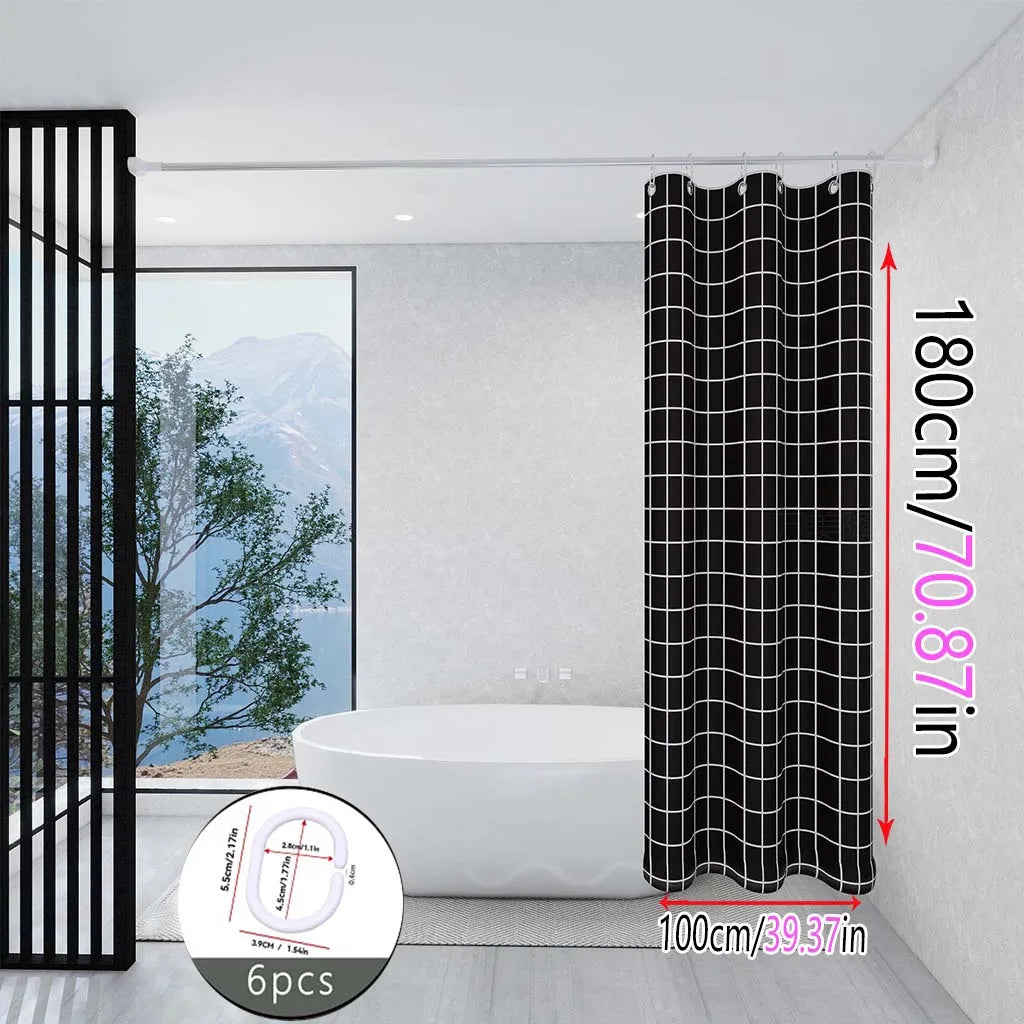 High - Quality Black Grid Design Polyester Shower Curtain, Perfect for Bathroom Decoration