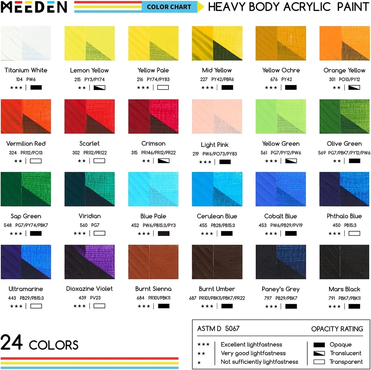 Heavy Body Acrylic Paint Set, 24 x 60ml (2 oz) Satin Finish for Adults, Rich Pigment Art Craft Paints for Canvas Clay Wood