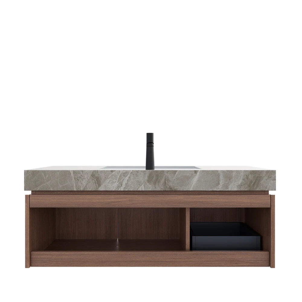 48" Bathroom Vanity with Sink, Wall-Mounted Plywood Bathroom Storage Cabinet with Drawer and Doors, Light Gray Sintered Stone