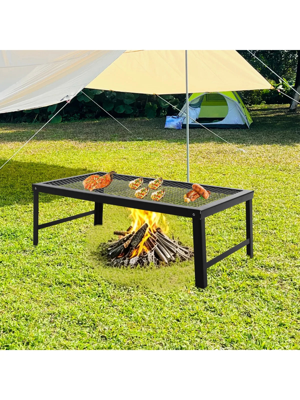 Folding Grill Rack Portable Barbecue Net Table BBQ Iron Campfire Grill Suitable for Outdoor Barbecues Picnics Camping