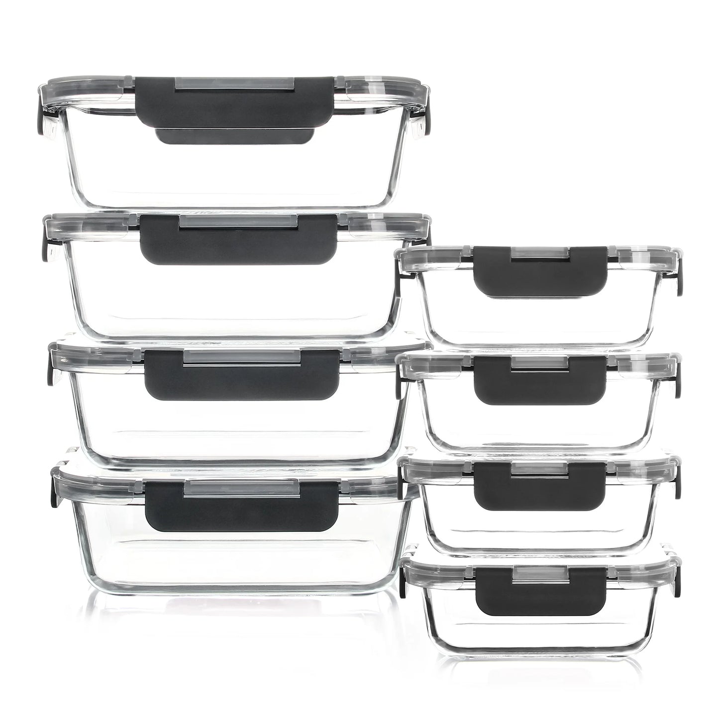 8-Piece Glass Food Storage Containers Set, BPA-Free, Leakproof, Microwave & Oven Safe, 6 Sizes, Borosilicate Glass Lock Lid