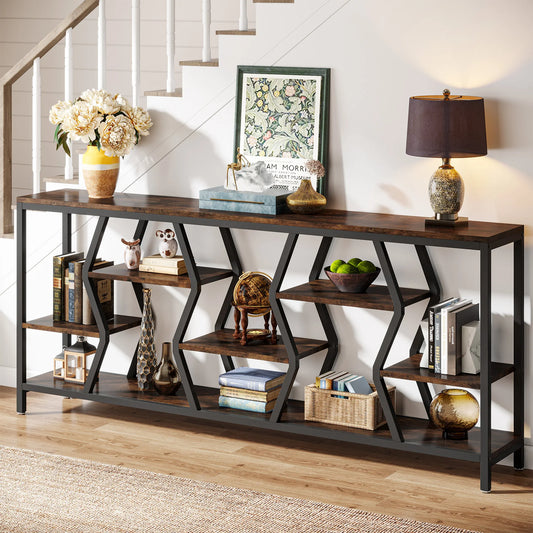 Tribesigns 70.9 Inches Sofa Console Table with 4 Tier Wood Storage Shelves, Industrial Extra Long Narrow Entryway Accent Tables
