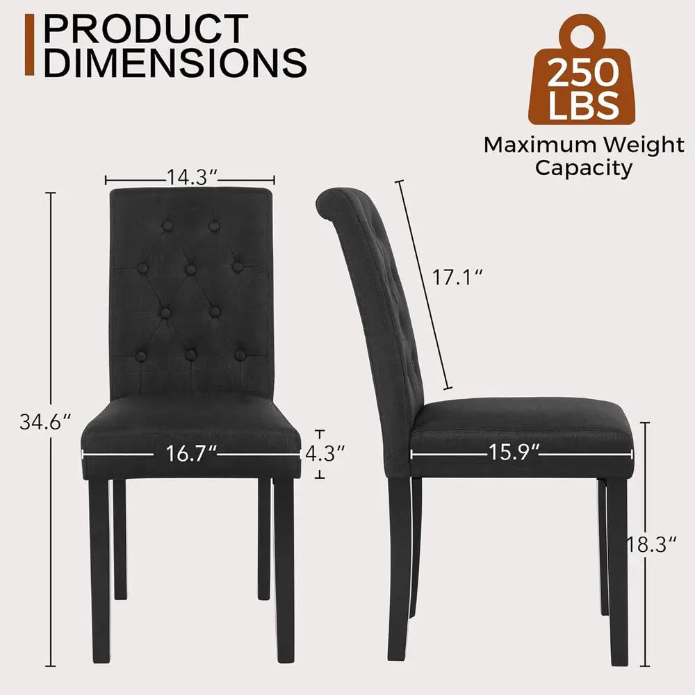 Set o 6 Upholstered abric Dining Chairs with Button-Tuted Details (Set o 6 Black,No Table)