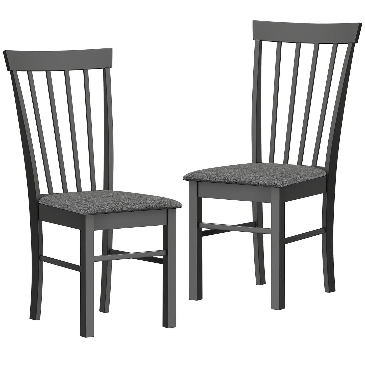 HOMCOM Wooden Dining Chairs Set, Farmhouse Upholstered Kitchen Chairs with Rubber Wood Frame for Living Room, Dining Room, Black and Gray, Set of 2