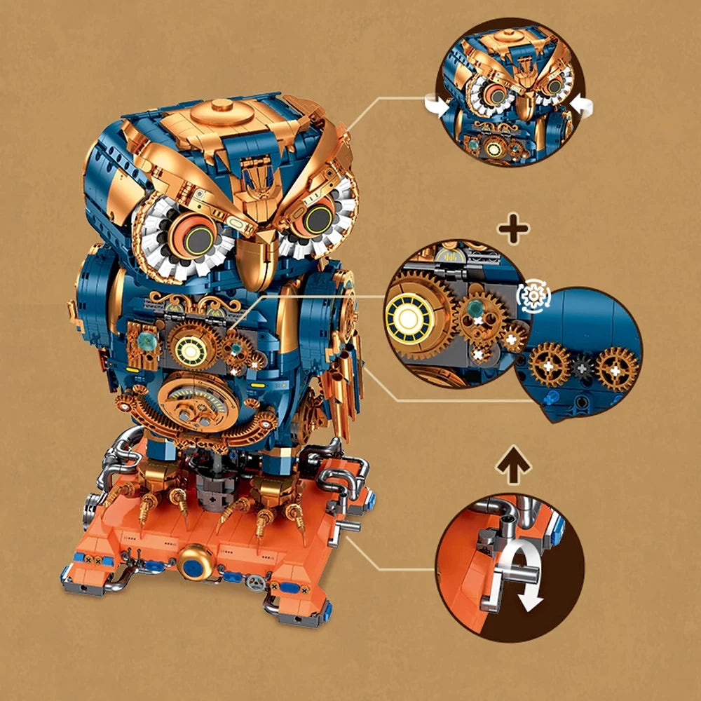 Mechanical Steampunk Owl Building Bricks - 3210PCS Intricate Gear Design Owl Model Kit for Adults Kids Display & Collection Toy