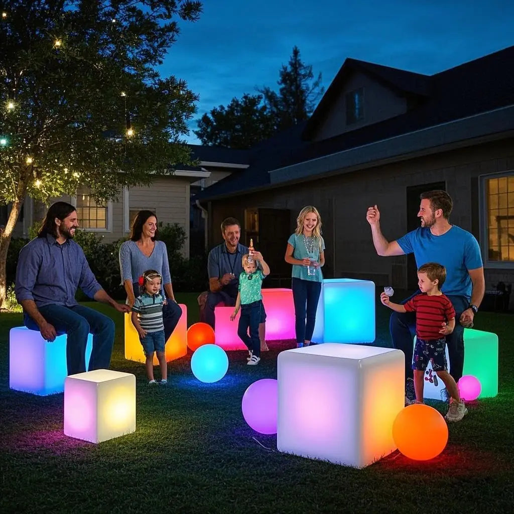16-Inch Rechargeable RGB LED Cube Chair Light with Remote, Waterproof Cube Table Lamp for Home, Bedroom, Patio Decor