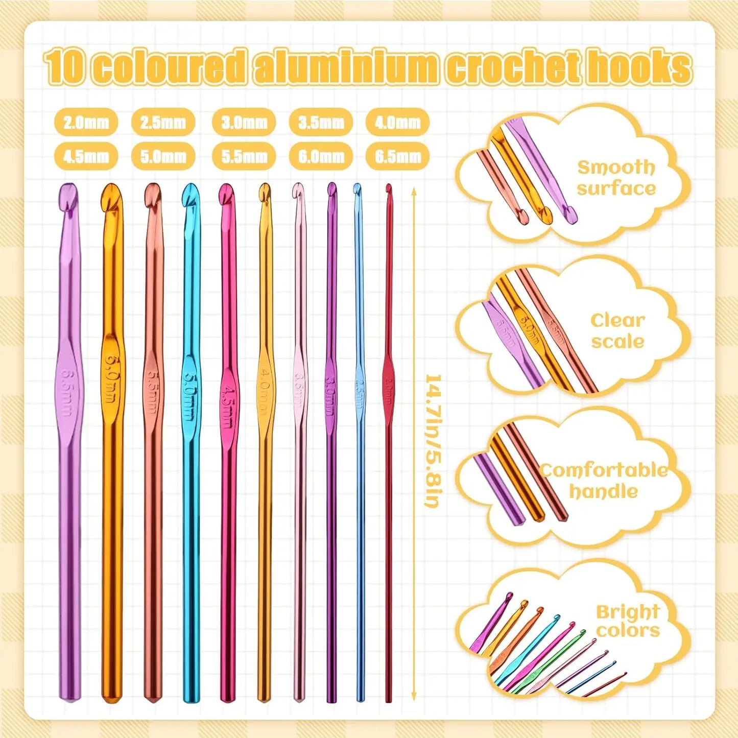 54-Piece Crochet Hooks Set with Storage Case, Ergonomic Knitting Needles for Beginners DIY Craft