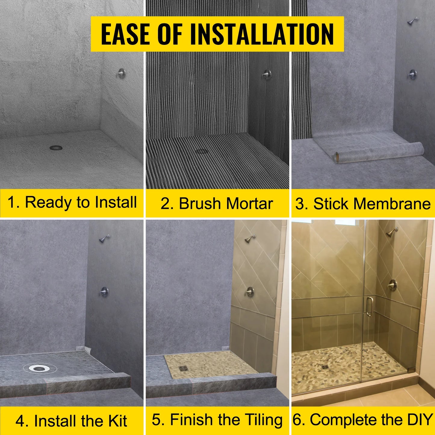 SucceBuy Waterproofing Shower Kit 38''x60'' Shower Kit Tray With Offset Drain PVC Or ABS 4" Stainless Steel Grate 2 Cuttable