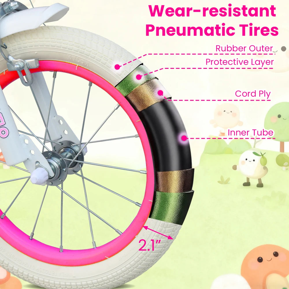 Kids Bike for Girls 12 14 16 Inch with Training Wheels, Adjustable Seat, Front Basket, Doll Seat & Colorful Streamers, Toddler Bicycle for 2-7 Years Old, Red Kids' Bikes for Birthday Gift