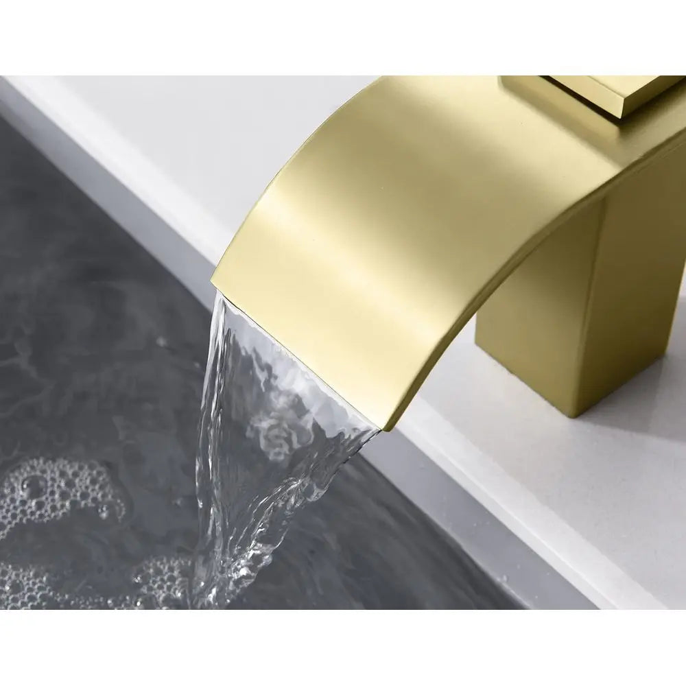 Handle Roman Tub Faucet 3 Hole Waterfall Bathtub Faucet Brushed Gold with Valve