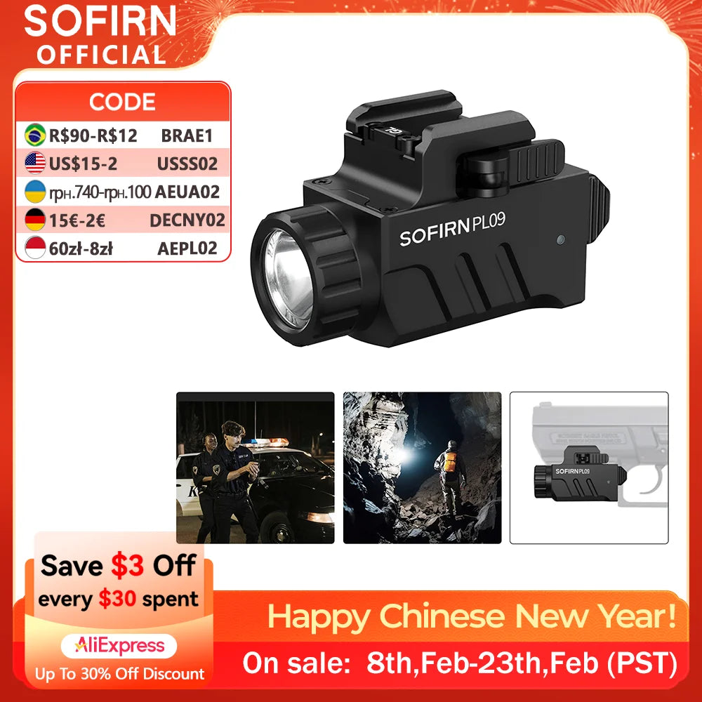SOFIRN PL09 Flashlight 1600lm Rechargeable Light Quick Release Tactical Light with Double Switch for Picatinny Rail