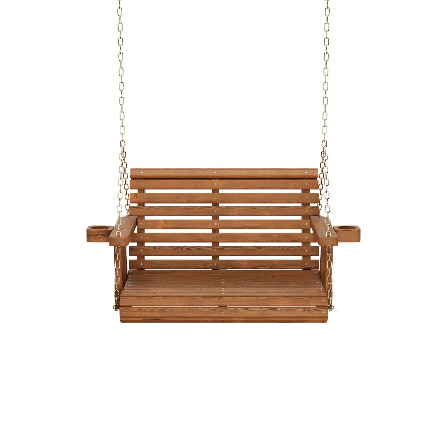Amish Casual Heavy Duty 700 Lb Capacity Porch Swing with Cup Holders (4 Foot, Cedar Stain) – Wooden Outdoor Roll Back Swing
